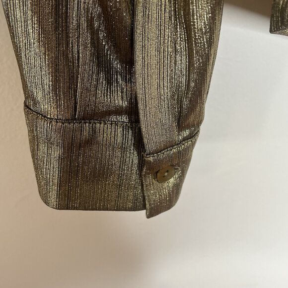 Rachel Zoe Gold Metallic Button Up Long Sleeve Shirt Womens S Disco Y2K - Picture 4 of 9
